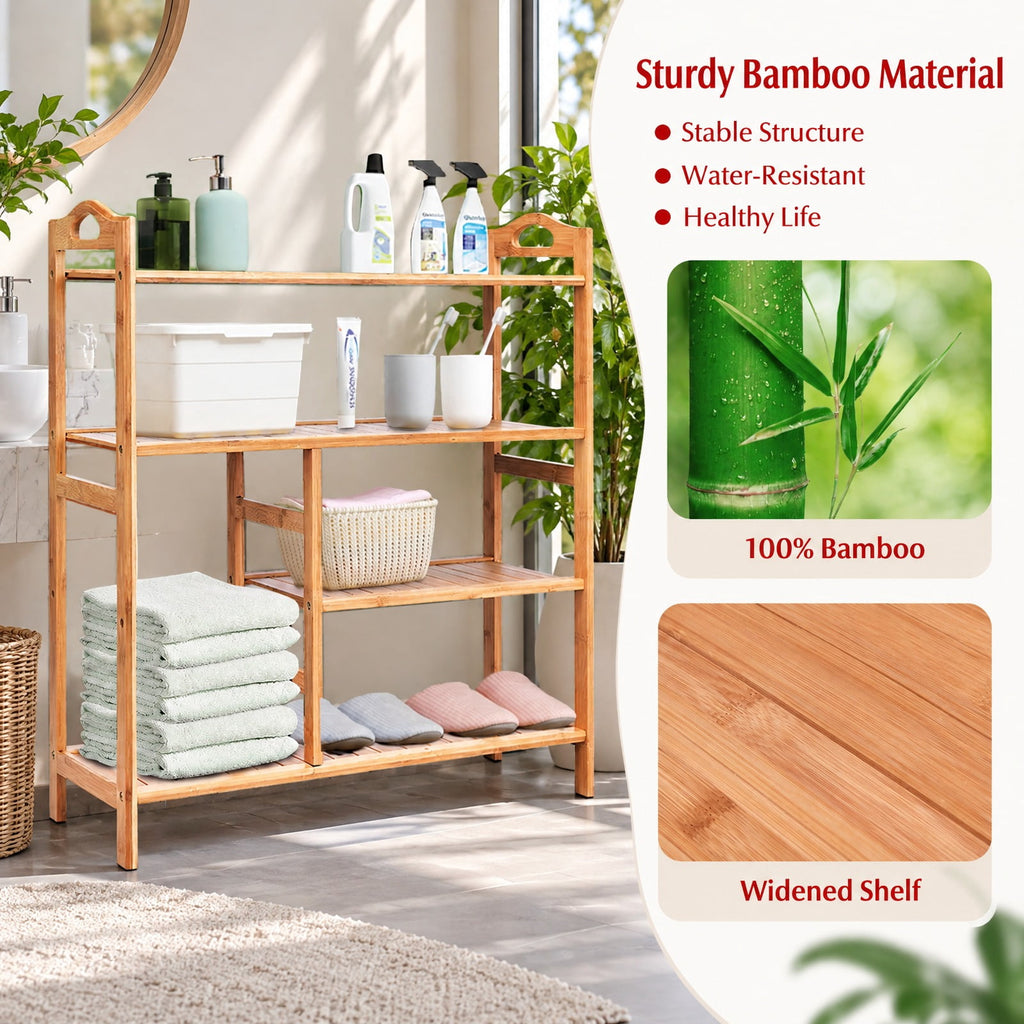 Airfind Shoe Rack, 4 Tiers Multifunction Bamboo Storage, for Entryway Hallway, 44 lbs Capacity, Bamboo Frame, Wood color, Natural