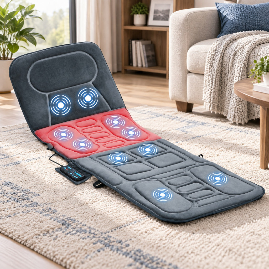 Airfind Foldable Massage Mat with Heat and 10 Vibration Motors, Polyester memory foam Frame, 65 x 25.5 Footprint, Gray