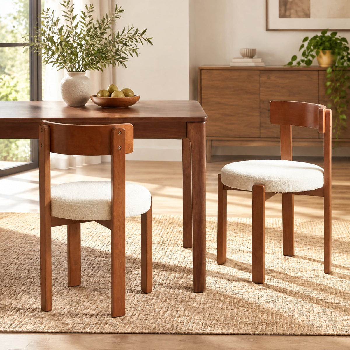 Airfind Modern Dining Chairs Set of 2 with Solid Rubber Wood Legs, 415 lbs Capacity, Rubber Wood Plywood Teddy Fleece Sponge Frame, Brown
