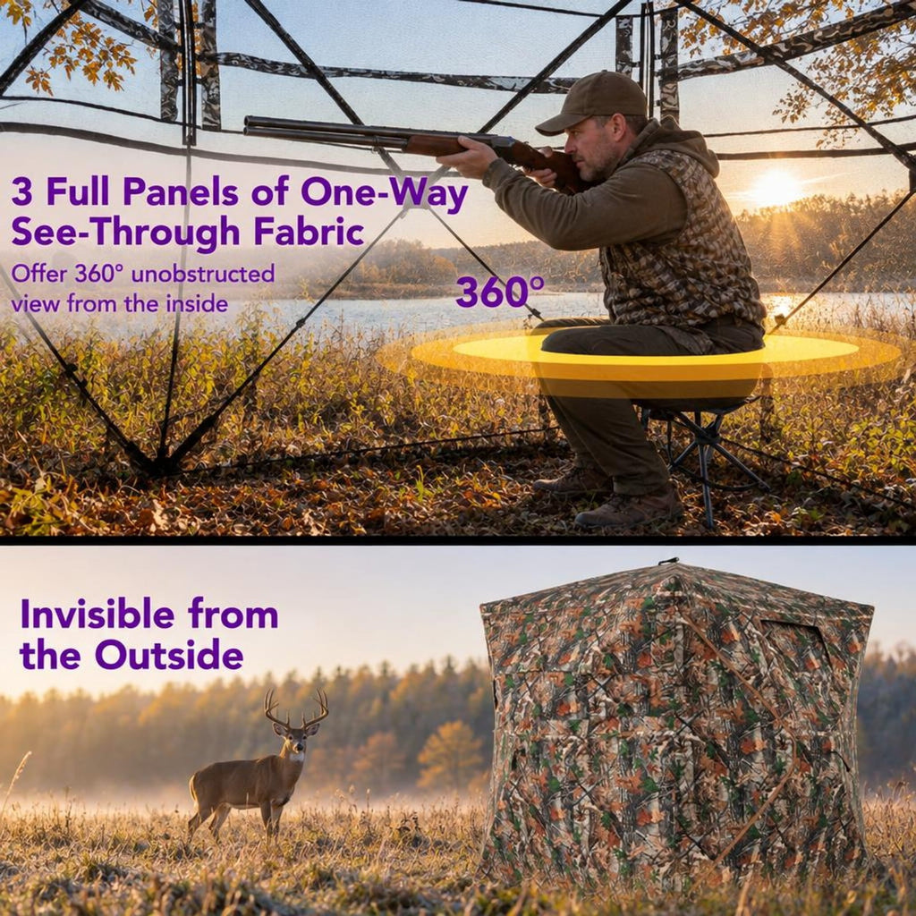 Airfind 5-IN-1 Detachable Hunting Blind for 2-3 People with Skylight, 150D Oxford Fabric PU Coating Fiberglass Pole Frame, Camouflage