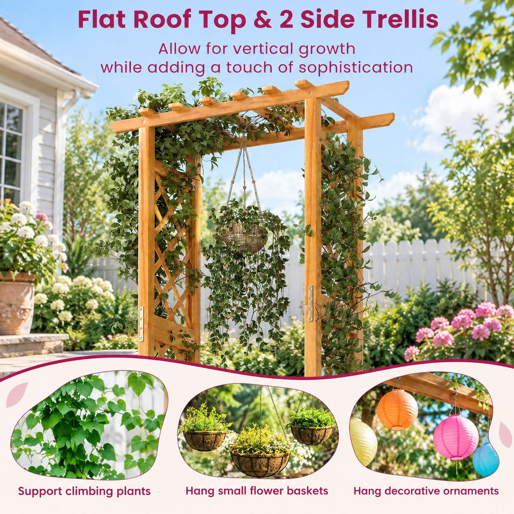 Airfind Wooden Raised Garden Bed with Lattice Trellis and Hanging Roof, 44 lbs Capacity, Pine Wood Frame, 31 x 14 x 60 Roof Footprint, Orange