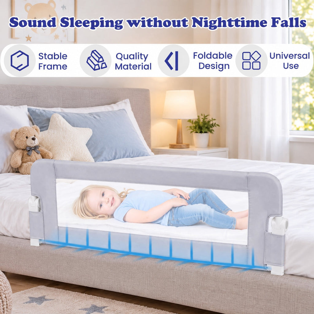 Airfind Foldable Bed Rail Swing Down Baby Bed Guard Rail, Metal Oxford Cloth PP Cotton Frame, 47 x 17 x 15.5（L x H x W） Footprint, White