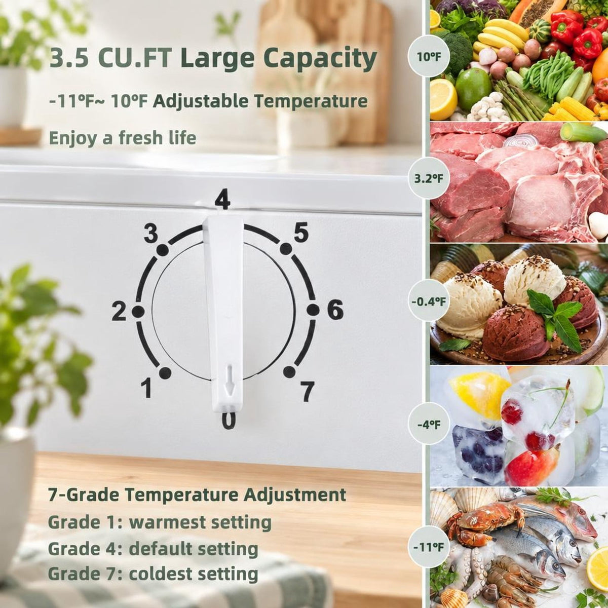 Airfind 3.5/5 Cu.ft Compact Chest Freezer with Removable Storage Basket-3.5 Cubic, Steel PVC aluminum liner Adjustable temperature Frame, White
