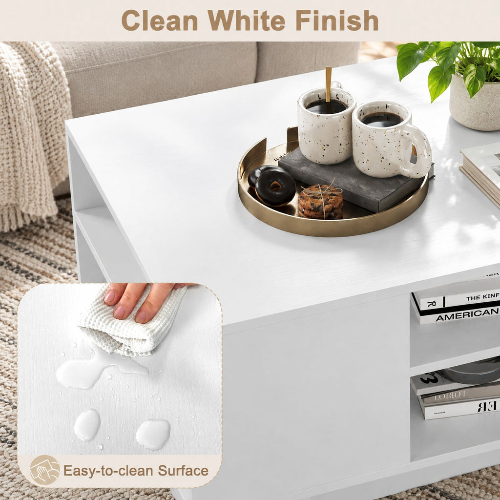 Airfind Modern Coffee Table with 2-Tier Open Storage Shelves, 132 lbs Capacity, Engineered Wood Frame, 34 x 22 x 16 Footprint, White