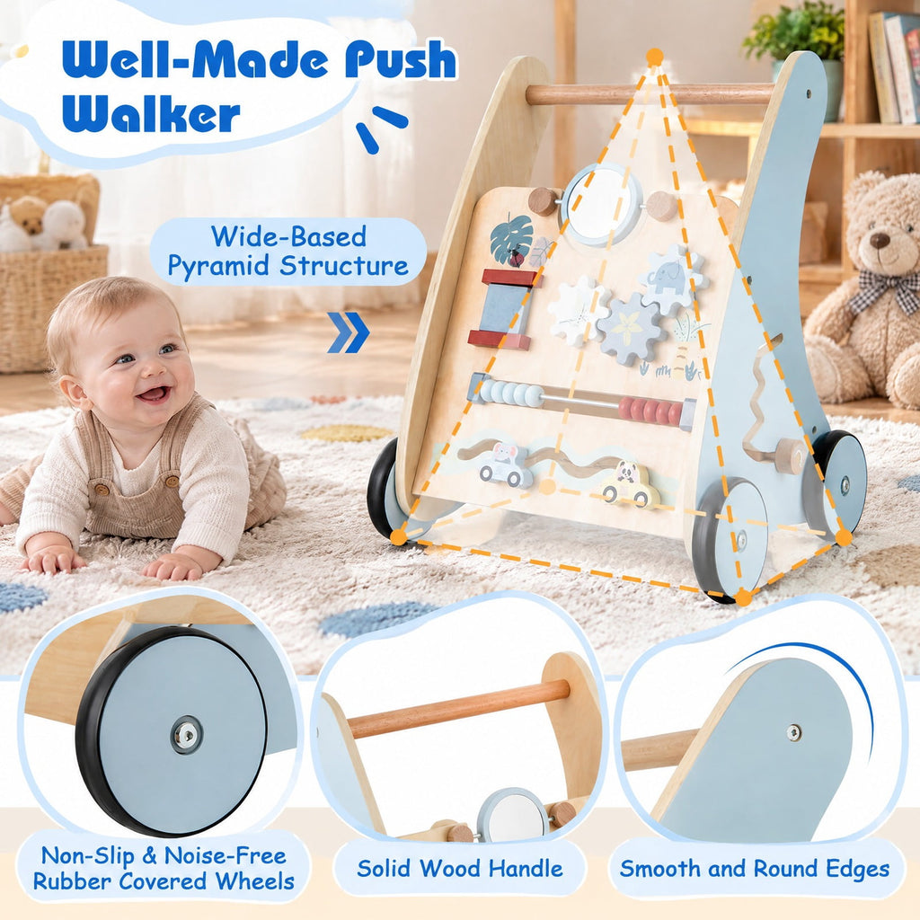 Airfind Wooden Baby Push and Pull Walker with Multi, Lotus Wood Engineered Wood Frame, for 3+ Years Old, 14in x 12in x 18in Footprint, Blue