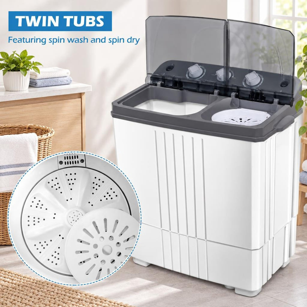 Airfind 20 lbs Portable Semi-automatic Twin-tub Washing Machine, ABS PP Frame, Side Carrying Handles for Effortless Movement, Black