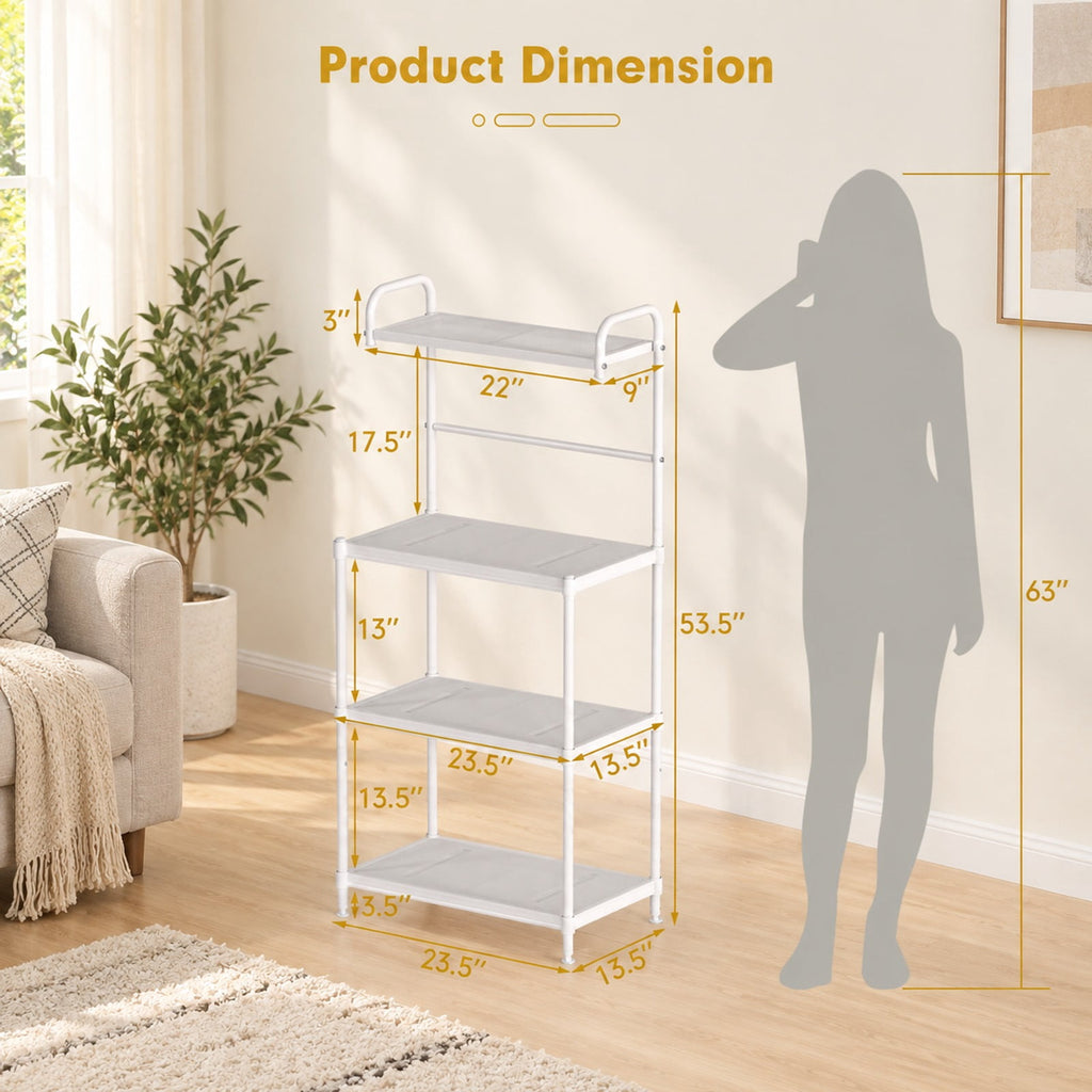 Airfind 4-Tier Kitchen Storage Baker Microwave Oven Rack Shelves, 55 lbs Capacity, Iron Frame, 23.5 x 13.5 x 53.5 Footprint, White