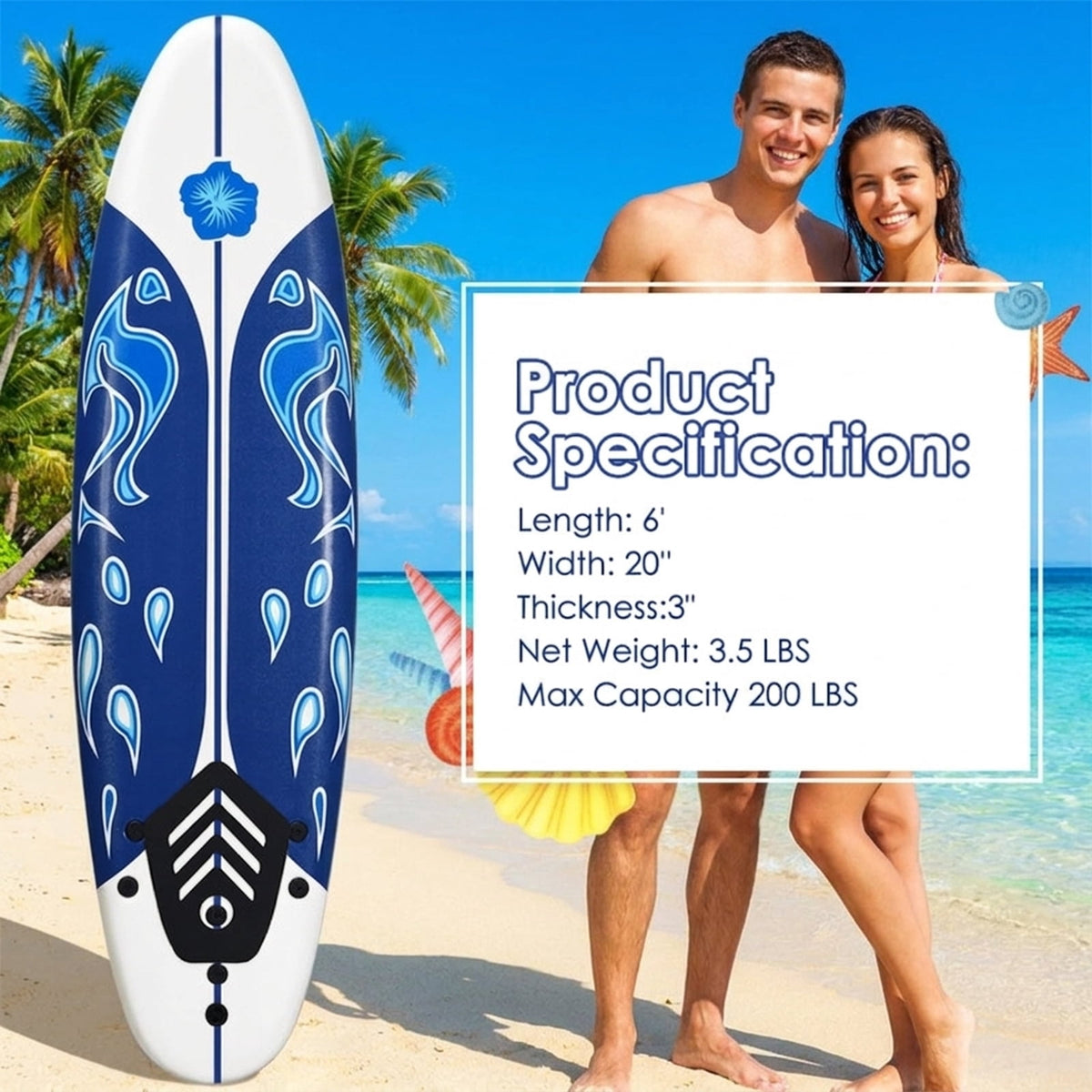 Airfind 6FT Foam Surfboard for Beginners, Adults Kids ¡ª 3 Detachable Thruster Fins, EPS Core, HDPE Slick Bottom, Leash Traction Pad Included (White)