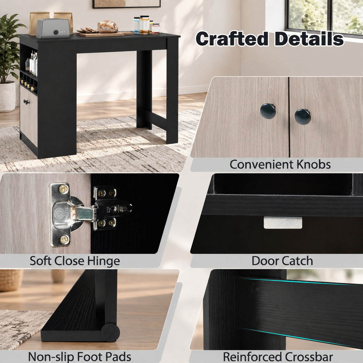 Airfind 48 Inch Bar Table with Storage Cabinet and Wine Rack, 210 lbs Capacity, Engineered Wood MDF Frame, 48 x 24 x 36 Footprint, Black