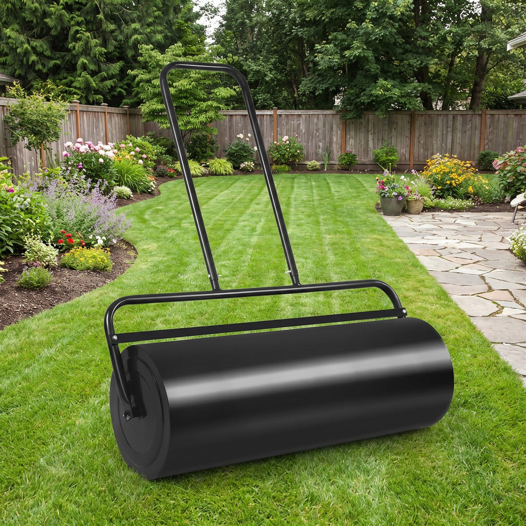 Airfind 24 x 13 Inch Tow Lawn Roller Water Filled Metal Push Roller, Steel Frame, 45 x 24 x 13 Footprint, Black