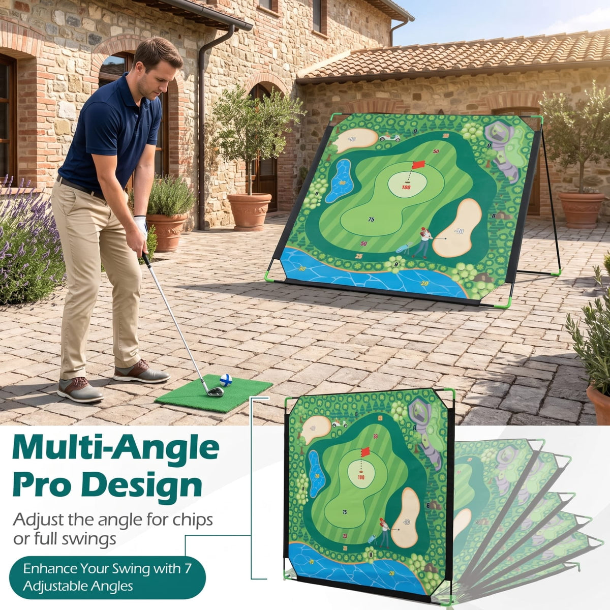 Airfind 71 x 71 Inch Golf Chipping Game Set with 2 Adjustable Clubs Sticky Balls and Storage Bag for Indoor and Outdoor Practice, Multicolor