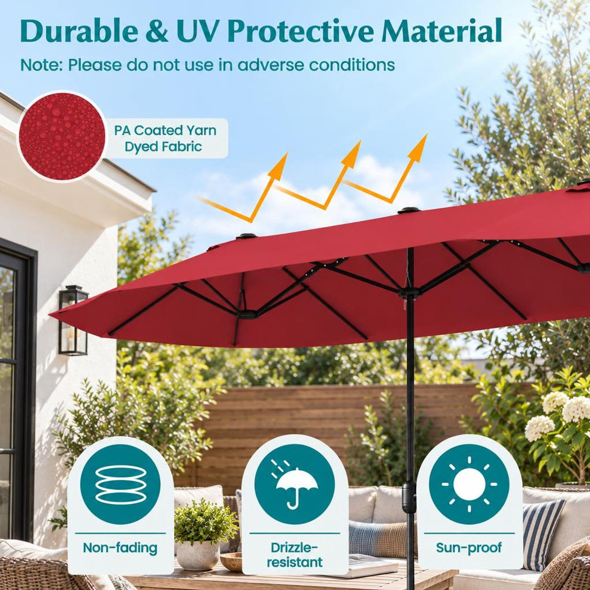 Airfind 13 Feet Double-Sided Patio Twin Table Umbrella with Crank Handle, Metal 180g Yarn Dyed Fabric PA Coating Frame