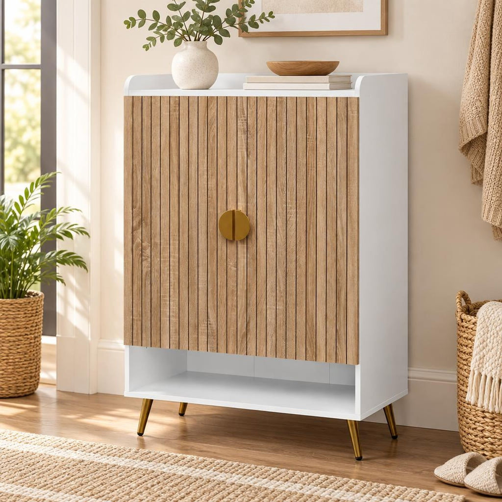 Airfind 44in Tall Shoe Storage Cabinet with 7-Tier Doors and Adjustable Shelves for Entryway, 110 lbs Capacity, Engineered Wood Metal Frame, Natural