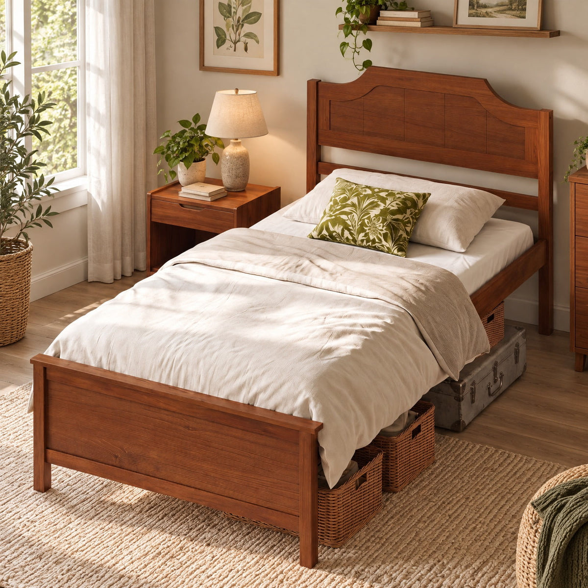 Airfind Multiple Size Solid Wood Platform Bed Frame with Headboard in Walnut, 350 lbs Capacity, 79.5 x 43 x 39 Bed Platform Footprint, Walnut