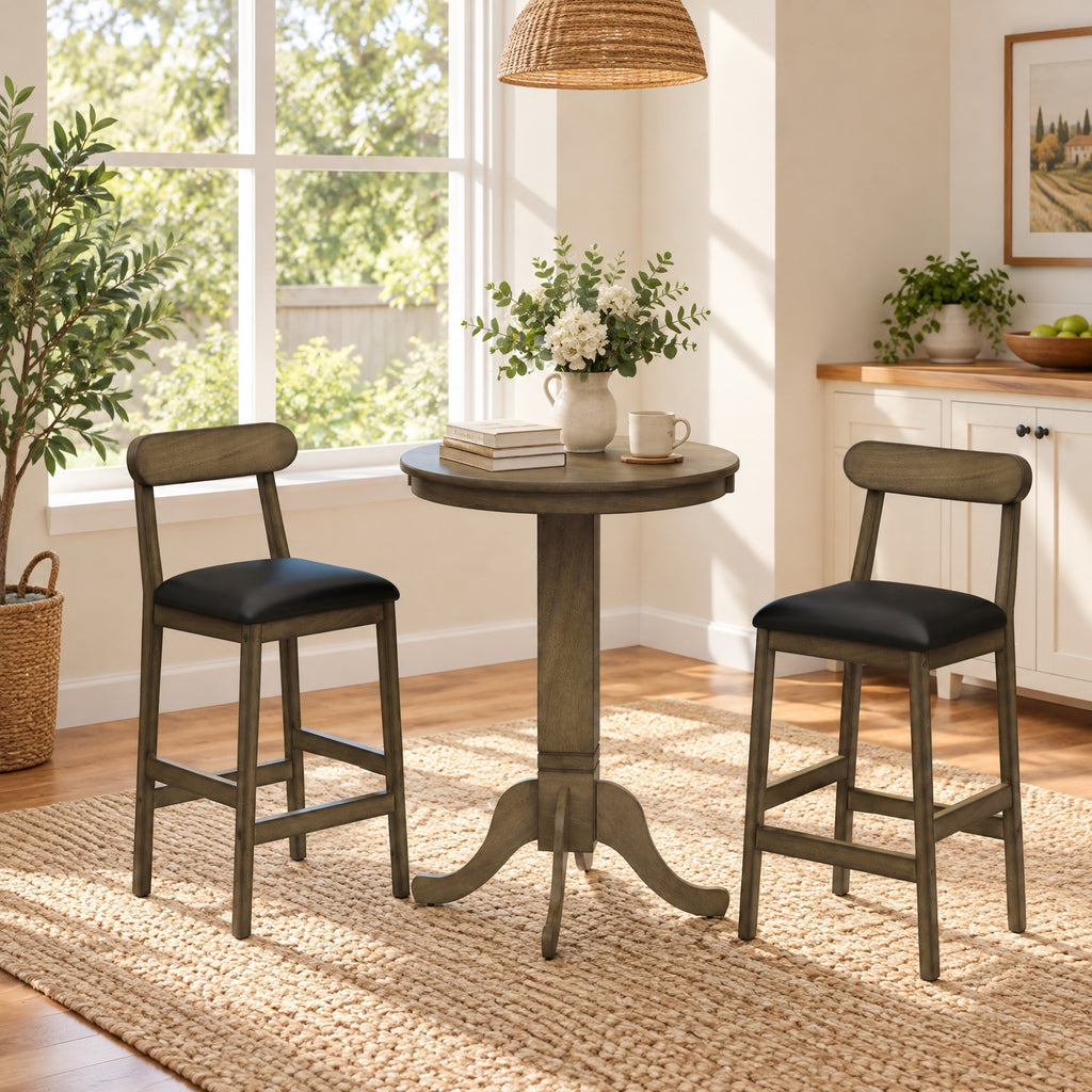 Airfind Set of 2 Bar Stools Upholstered with Rubber Wood Legs and Footrests, 330 lbs Capacity, Rubber Wood Sponge PVC Leather Frame, Wood