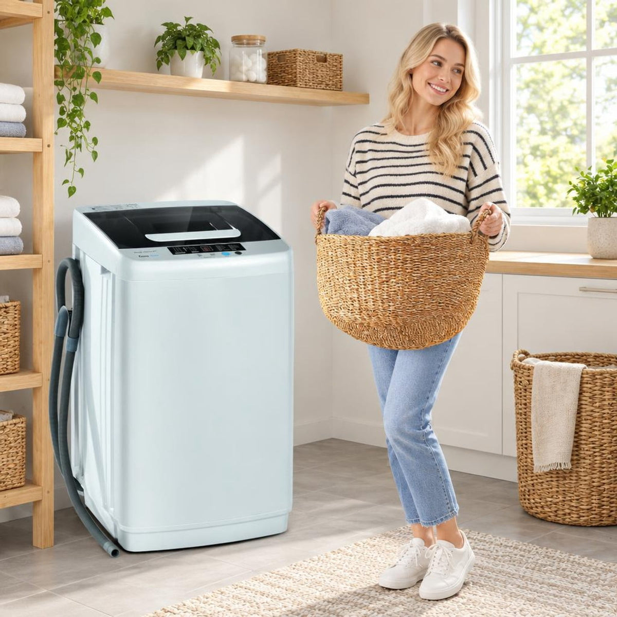 Airfind 8.8 lbs Portable Full-Automatic Laundry Washing Machine with Drain Pump, PP Stainless Steel Frame, 18 Footprint, Grey