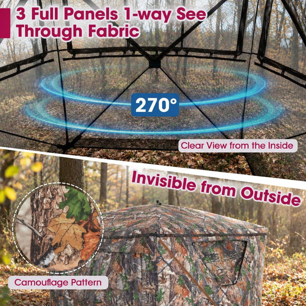 Airfind 2, 3 Person Hunting Blind Portable Pop Up Ground Tent with Carry Bag and Storage Pocket, Setup without tools and take down in seconds