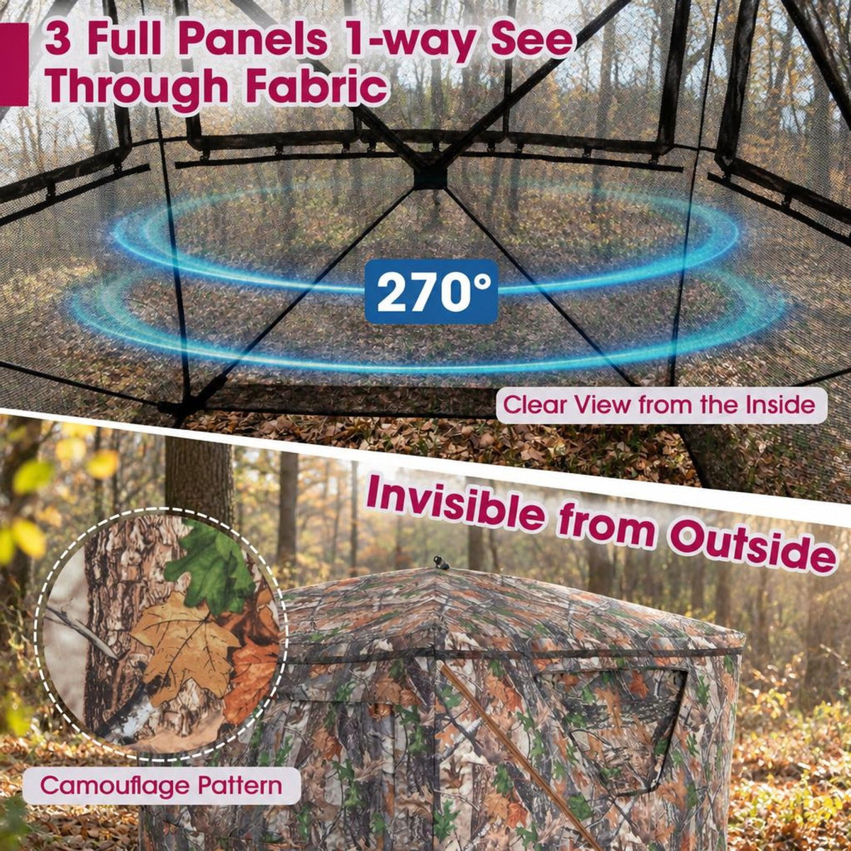 Airfind 2, 3 Person Hunting Blind Portable Pop Up Ground Tent with Carry Bag and Storage Pocket, Setup without tools and take down in seconds