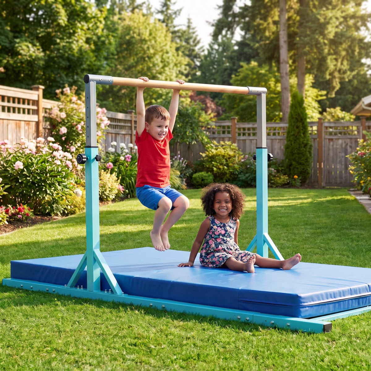 Airfind 8 FT Double Horizontal Gymnastics Bars for Kids with 13 Level Adjustable Height and 6 Level Adjustable Width for Home Training, Pink