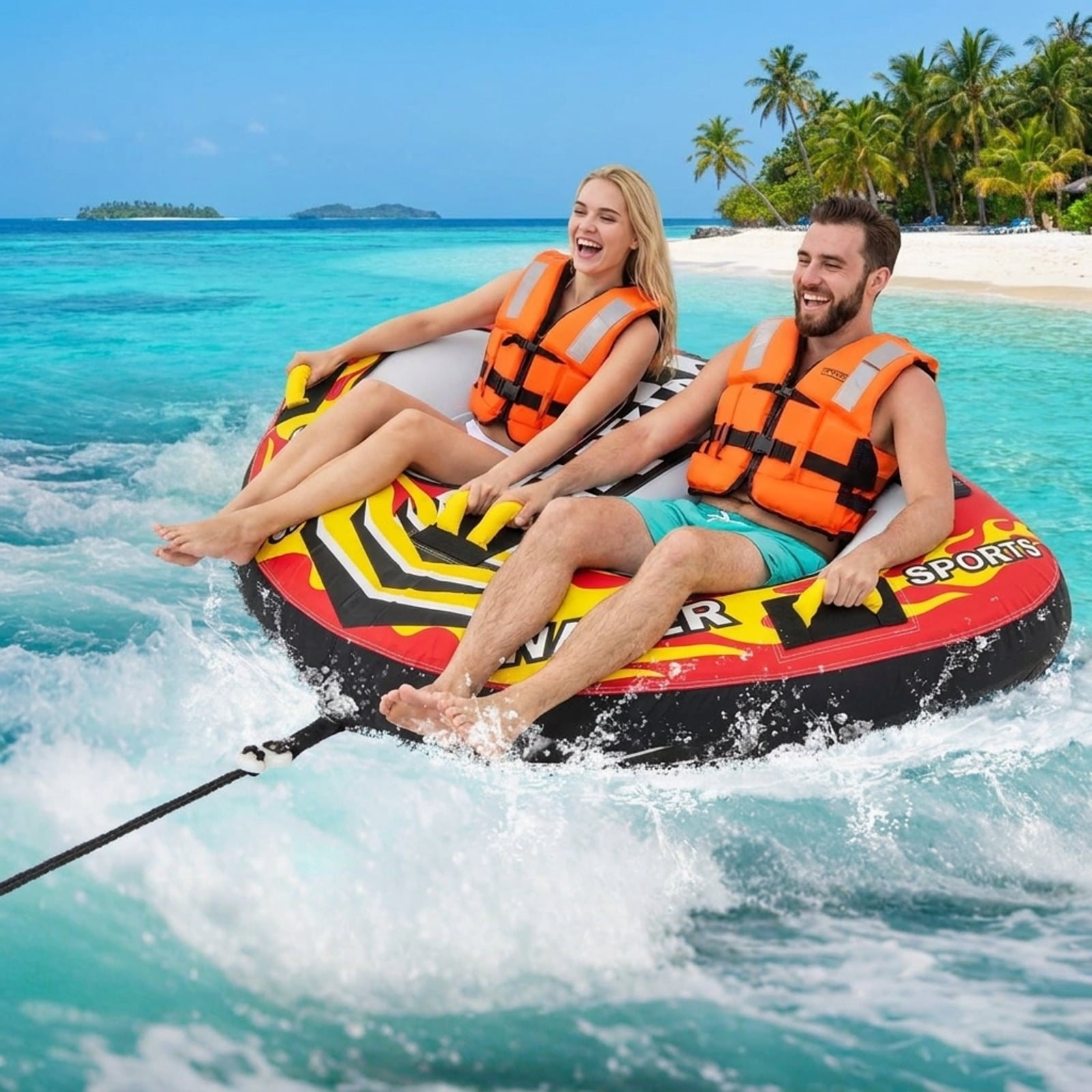 Airfind Heavy-Duty Inflatable Towable Tube for Boat Excursions, Yellow