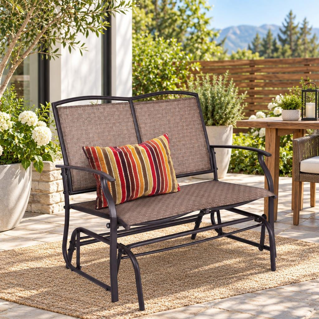 Airfind Outdoor Iron Patio Rocking Chair for Backyard and Lawn, 396 lbs Capacity, Steel and textilene Frame, 41.3 x 28.1 x 36.6 Footprint, Black