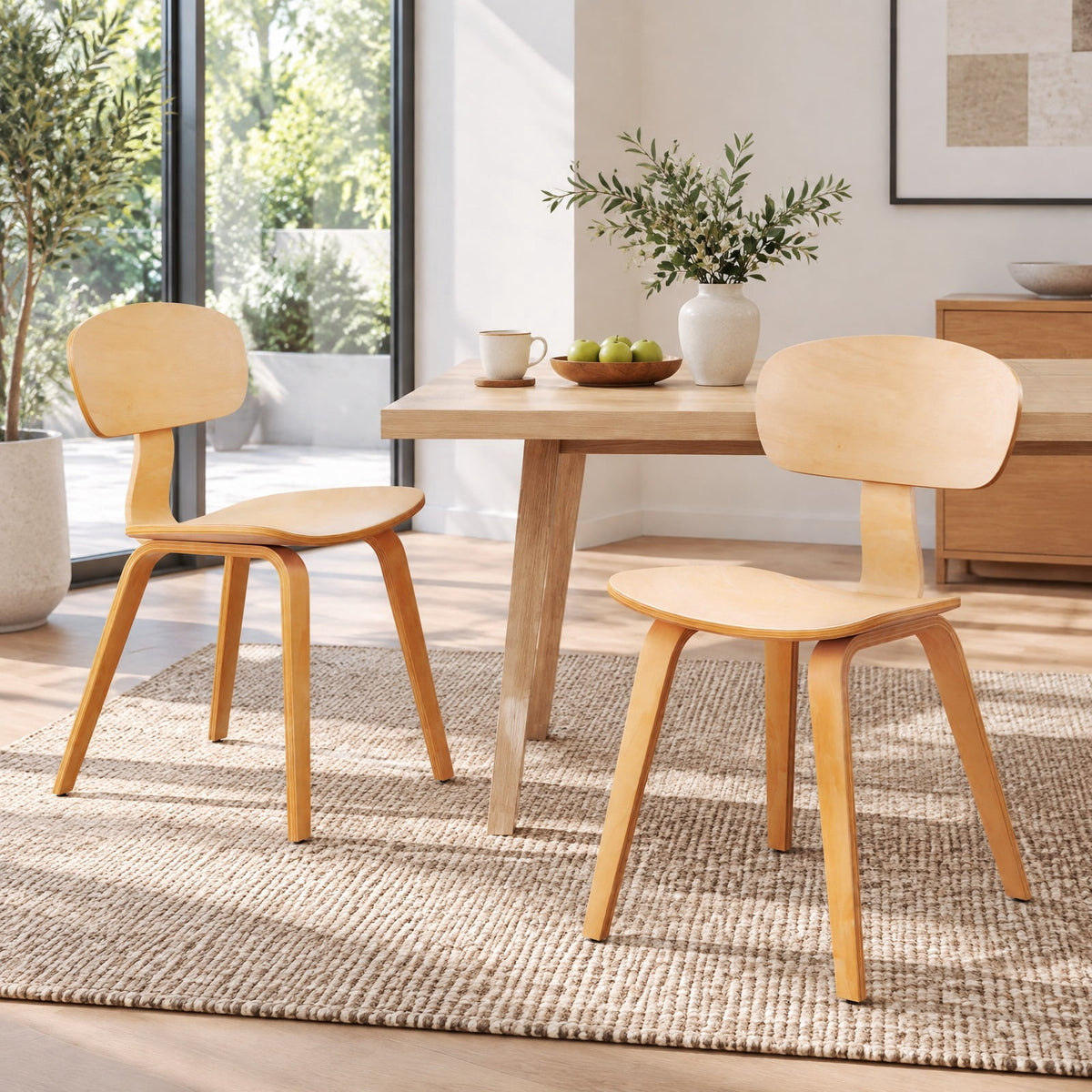 Airfind Modern Dining Chair Set of 2 with Wide Seat, 330 lbs Capacity, Bentwood Rubber Wood Frame, 17in x 20.5in x 31.5in Footprint, Natural