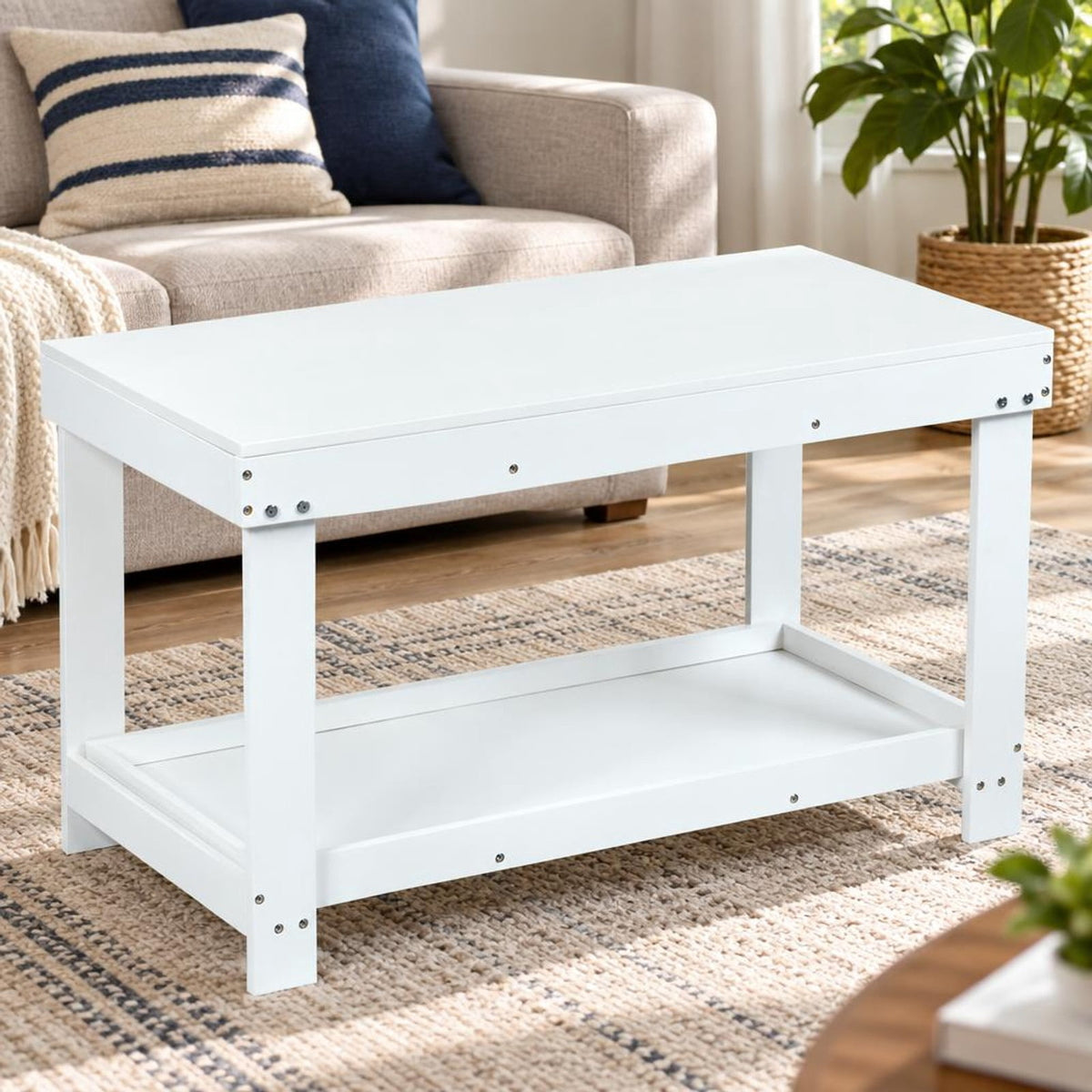 AIRFIND Kids Activity Table with Removable Top and Building Block Board, Hidden Toy Storage and Lower Shelf, 32.5 in Pine, White
