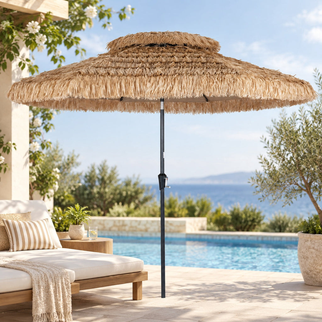 Airfind 10FT and 2-Tier Tiki Patio Umbrella with 8 Ribs, Polyester Fabric PE Metal External Frame, Brown