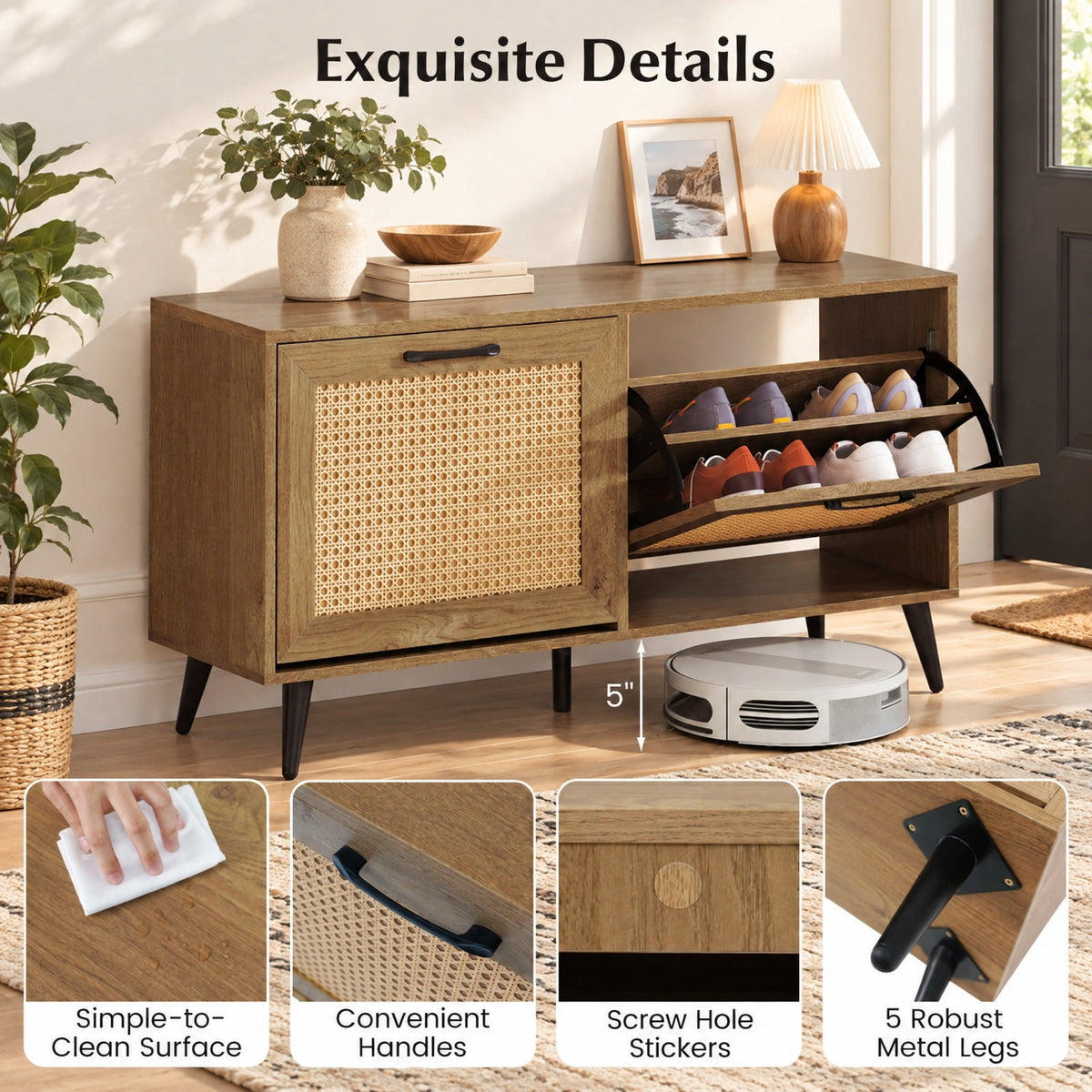 Airfind Modern Freestanding Shoe Cabinet with 2 Flip Drawers and Adjustable Shelves for Entryway, 110 lbs Capacity, Engineered Wood Metal Frame