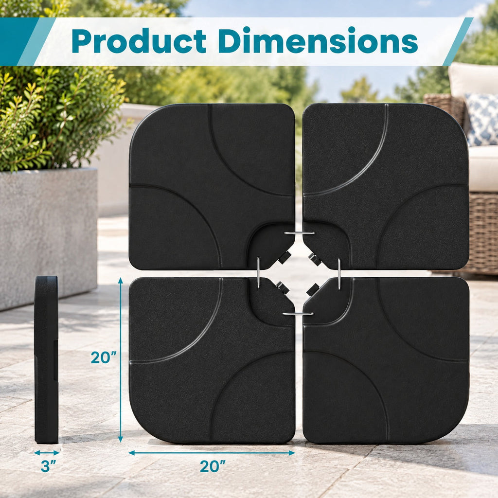 Airfind 20 Inch Patio Offset Water Filled Plate Umbrella Base Sand, HDPE Frame, Black, Product size 20 x 20 x 3(L x W x H) F