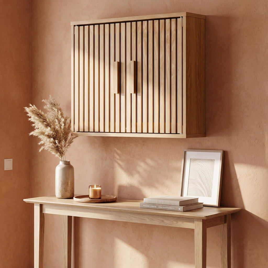 Airfind Bathroom Wall Cabinet with 2 Slatted Doors and 3-Level Adjustable Shelves, 22 lbs Capacity, Engineered Wood Frame, 24 x 8 x 20 Footprint