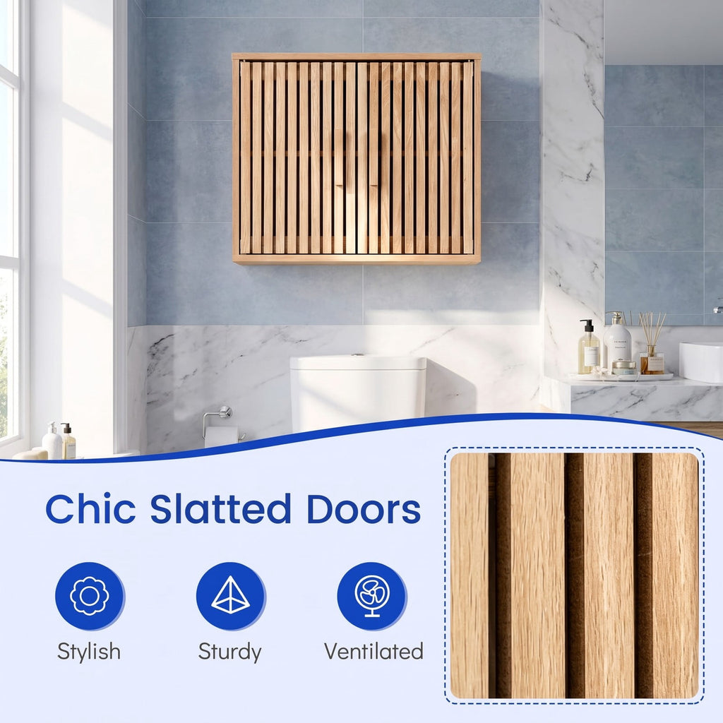 Airfind Bathroom Wall Cabinet with 2 Slatted Doors and 3-Level Adjustable Shelves, 22 lbs Capacity, Engineered Wood Frame, 24 x 8 x 20 Footprint