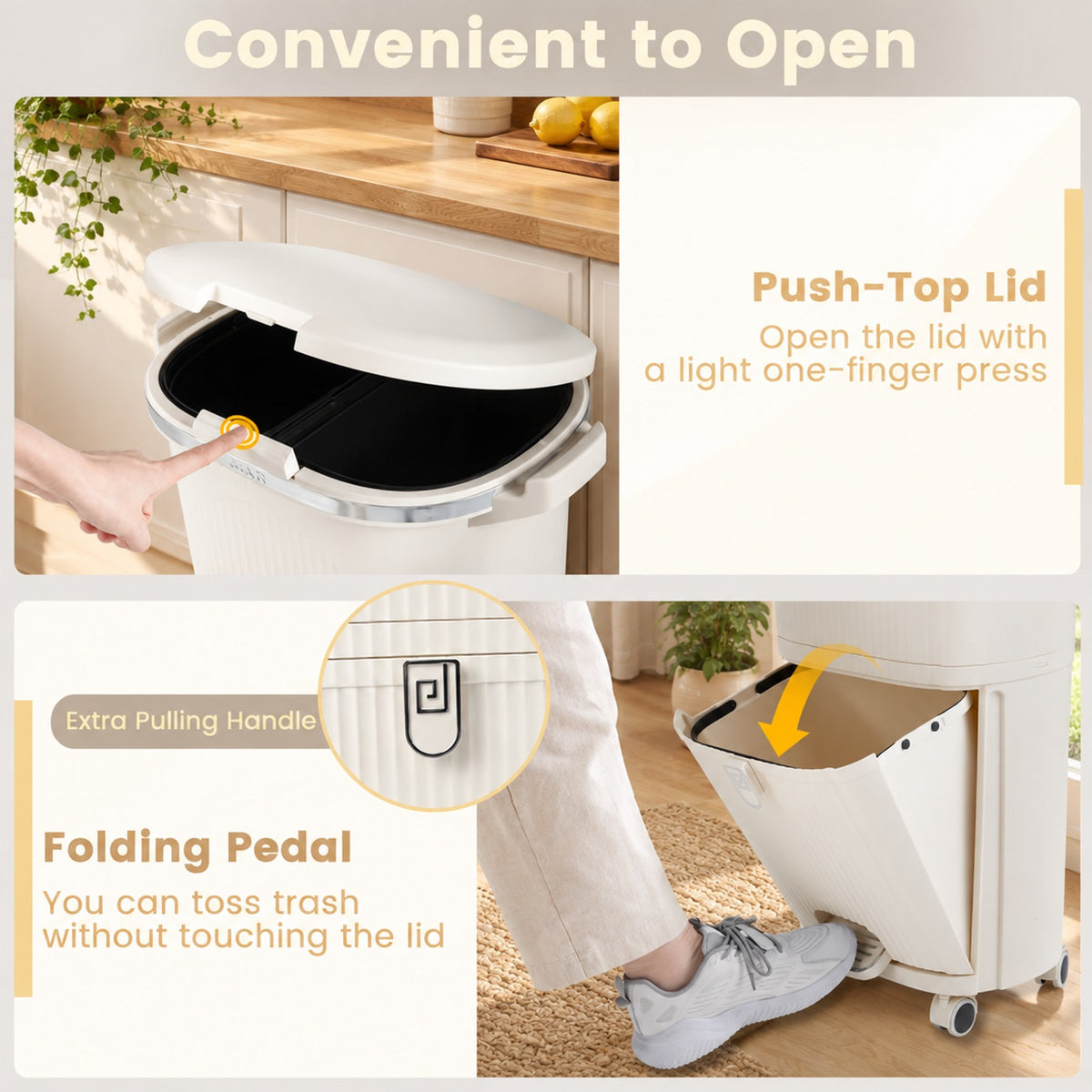 Airfind 10 Gallon Kitchen Trash Can Double-Layer with Lid and 2 Removable Buckets, PP Frame, 17 x 11.5 x 29.5 Overall Height (Open) 40 Footprint