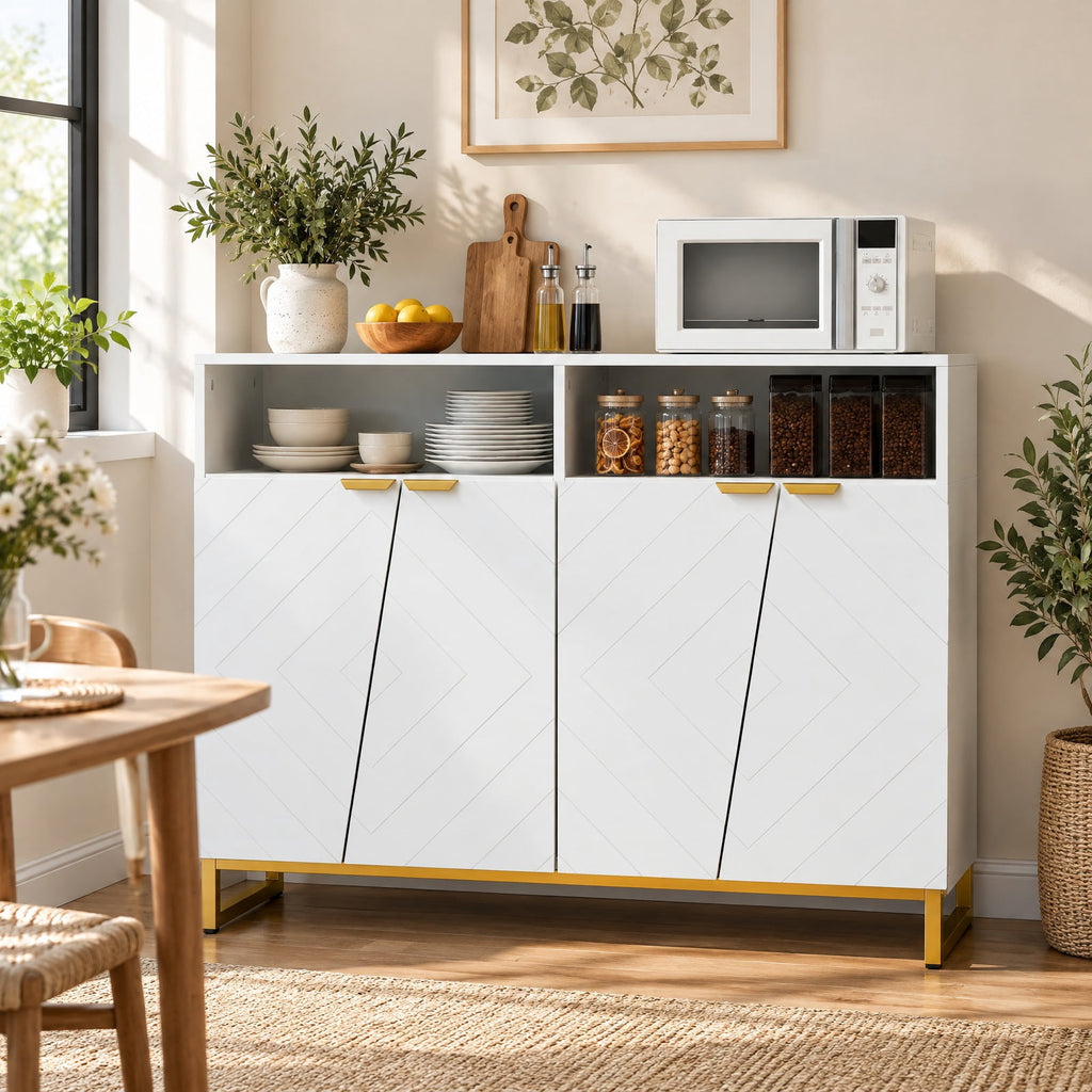 Airfind Modern Sideboard Cabinet with 4 Doors and Adjustable Shelves, 220 lbs Capacity, MDF Metal Frame, 40 x 12 x 32/100 x 30 x 80 cm Footprint
