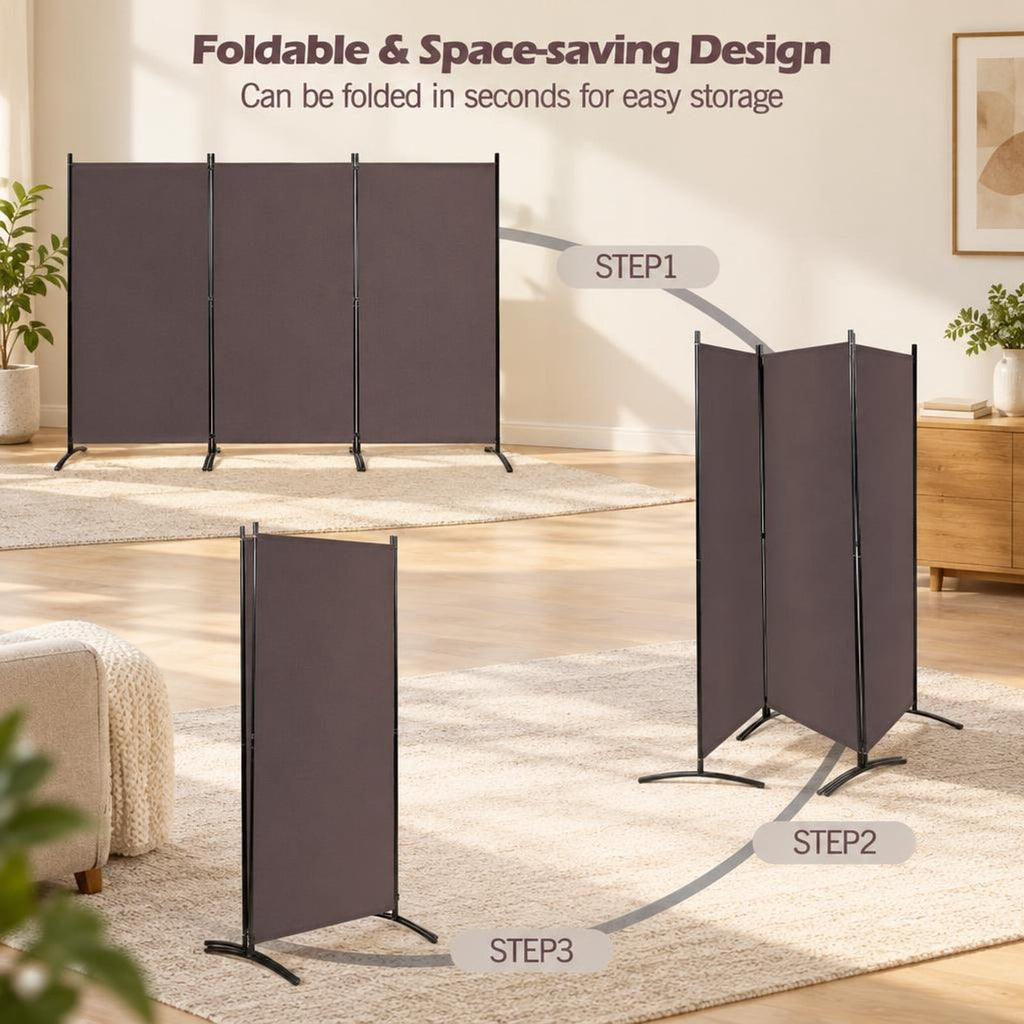 Airfind 3-Panel Room Divider Folding Privacy Partition Screen for Office Room, Polyester steel Opening Frame, 8.5 ft x 6 ft Footprint, Brown