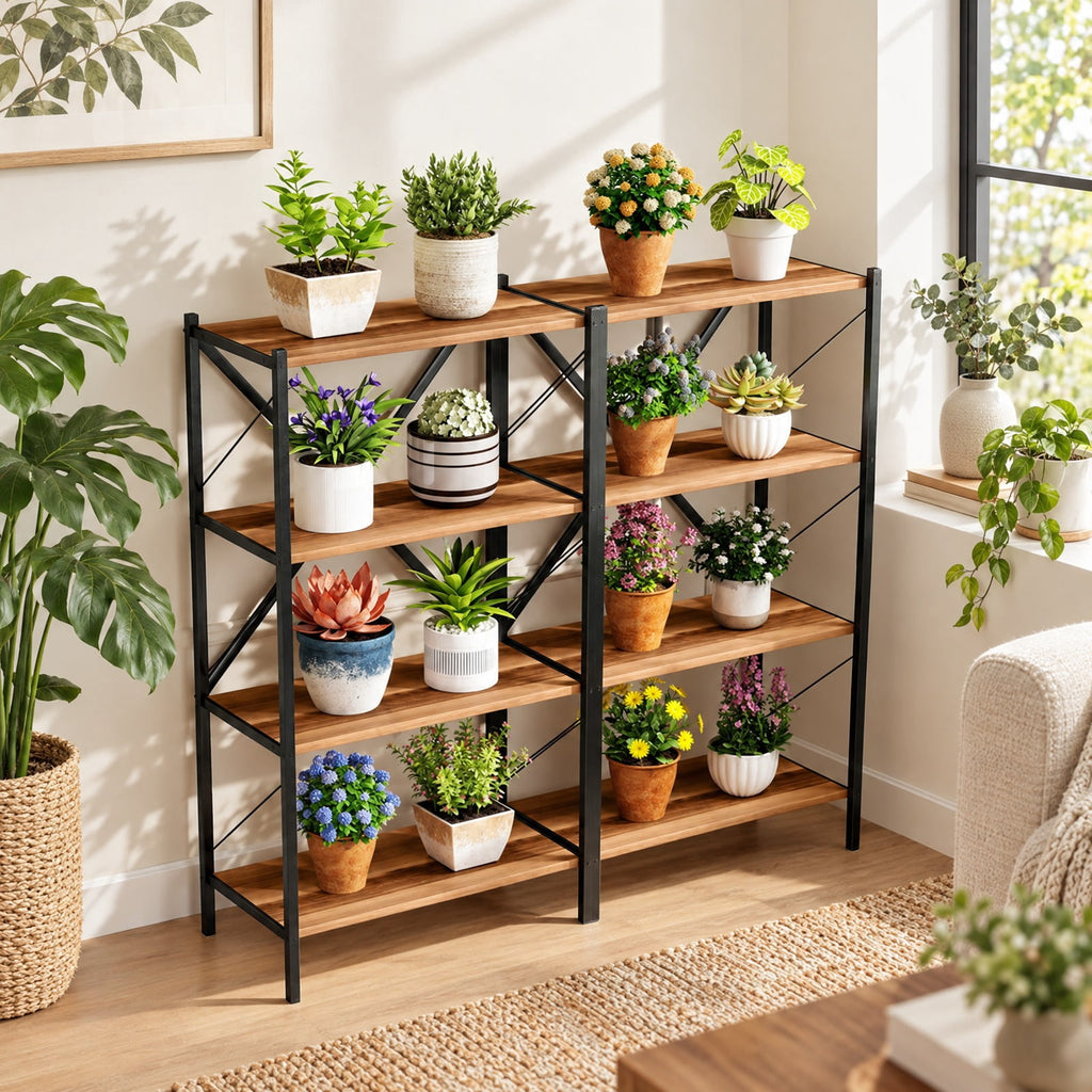 Airfind 4-Tier Bookshelf with Heavy-Duty Metal Frame, 5.5 lbs Capacity, Metal Engineered Wood Frame, Walnut