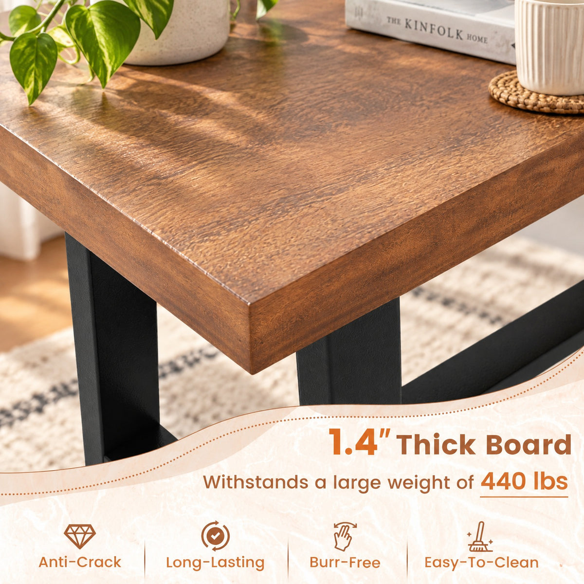 Airfind 60 Inch Dining Bench 3 Person Entryway Shoe Bench with Metal Frame-60 inches, 440 lbs Capacity, MDF Metal Frame, Walnut