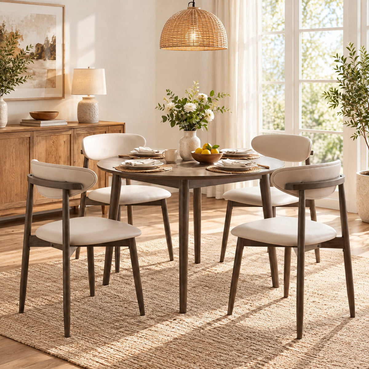 Airfind Set of 2 Wooden Modern Upholstered Dining Chairs with Curved Backrest, Chair 330 lbs Capacity, Rubber Wood Frame, Beige