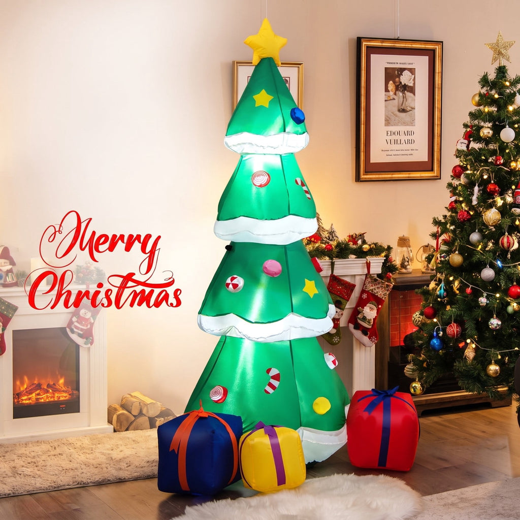 Airfind 6 Feet Tall Blow up Christmas Tree with 3 Gift Boxes, Polyester fabric Frame, 2.5ft x 2.3ft x 6ft Footprint, Multicolored