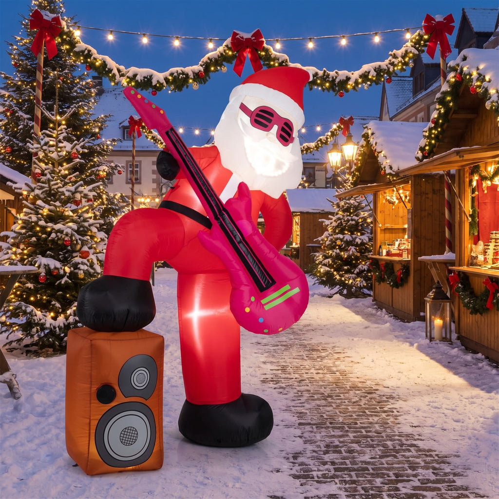Airfind 8.4 ft Inflatable Santa Claus with Sound, 5ft x 4.6ft x 8.4ftNet Weight 4 lbs Footprint, Multi-colorMaterial Polyester FabricProduct