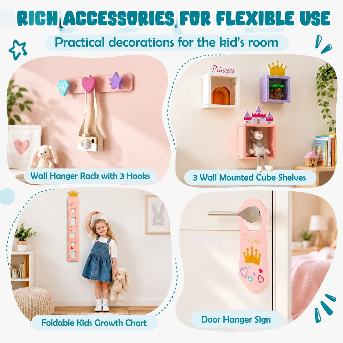 Airfind Kids Princess Vanity Table and Stool Set with Drawer and Mirror, 66 lbs Capacity, MDF Silver Frame, for 3+ Years old, Pink