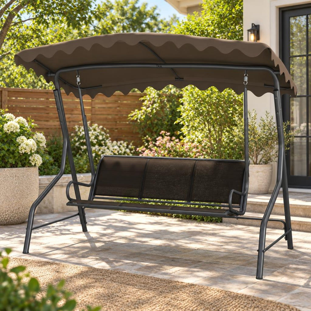 Airfind 3-Seat Outdoor Porch Canopy Swing with Adjustable Shading, 1000 lbs Capacity, Polyester Fabric Fabric Metal Frame, 88 x 59 x 76 Footprint
