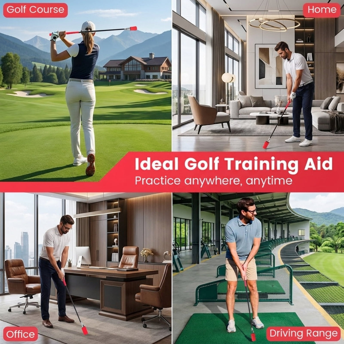 Airfind Golf Swing Trainer Click Stick with Weighted Head and Flexible Fiberglass Shaft plus Foam Headcover for Speed Flexibility and Balance, Red