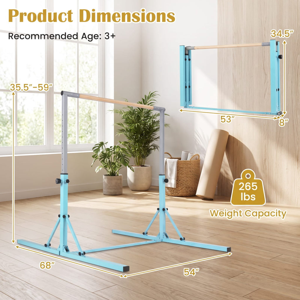 Airfind Foldable Gymnastics Bar for Kids with 3 Level Adjustable Height and Bamboo Grip Bar for Home Balance and Coordination Training, Green