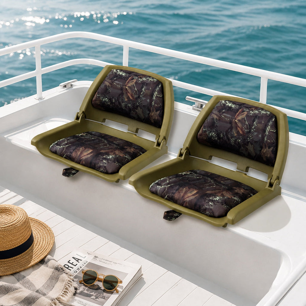 Airfind Folding Low Back Boat Seat with Marine Grade PVC and Sturdy PP Frame for Fishing Boats Pontoons and Marine Cabin Seating, Green