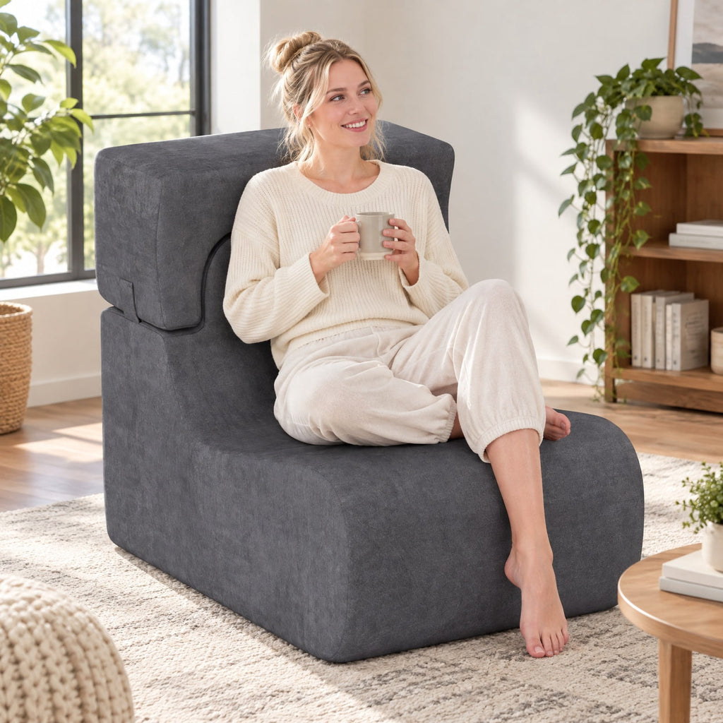 Airfind Floor Chair, Lazy Sofa with Detachable Headrest, 350 lbs Capacity, Ice Velvet Sponge Frame with Functional Design, Gray