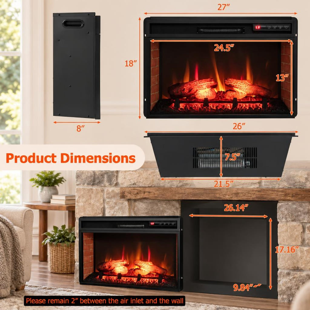 Airfind 26 Inch Infrared Electric Fireplace Insert with Remote Control, Metal Tempered Glass Frame, Black