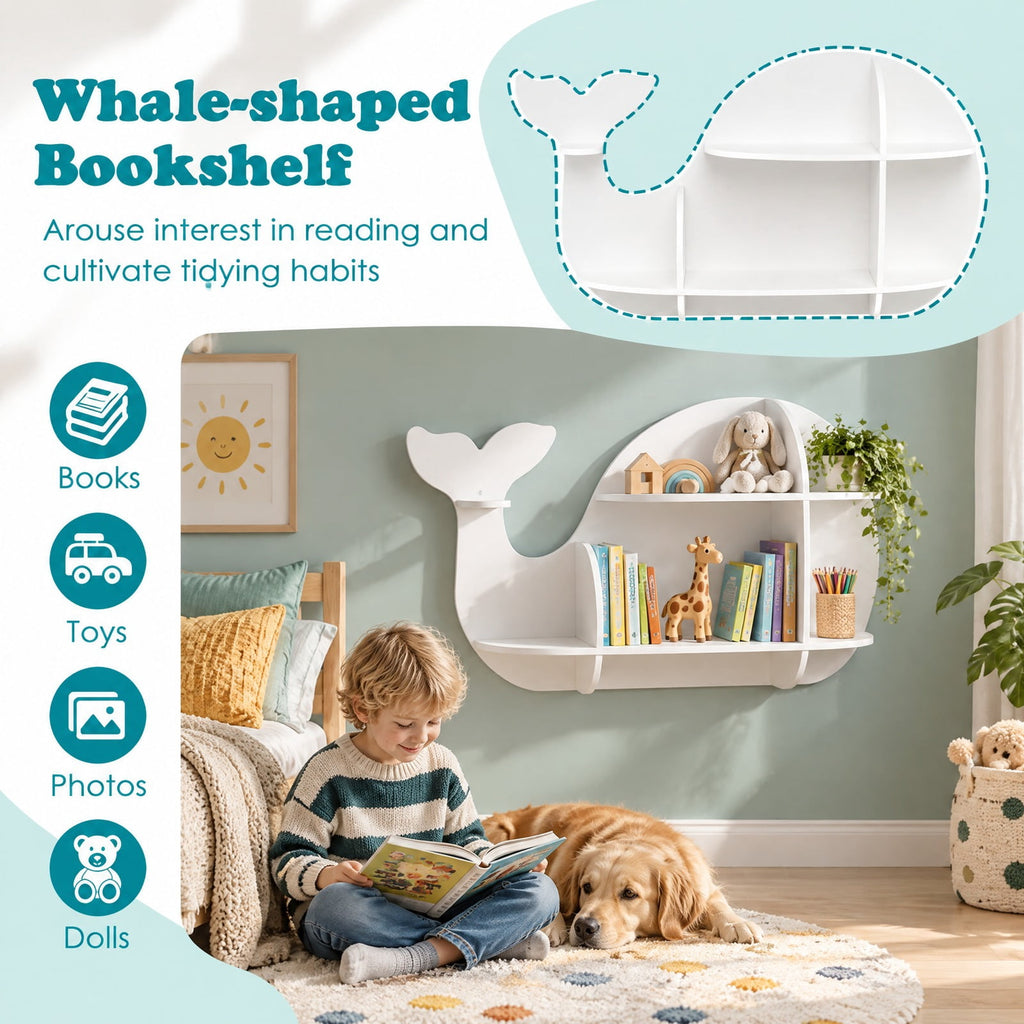 Airfind Floating Dolphin Shelves Wall Mounted Storage Display Rack, 11 lbs Capacity, MDF Frame, 38 x 6 x 27 Footprint, White