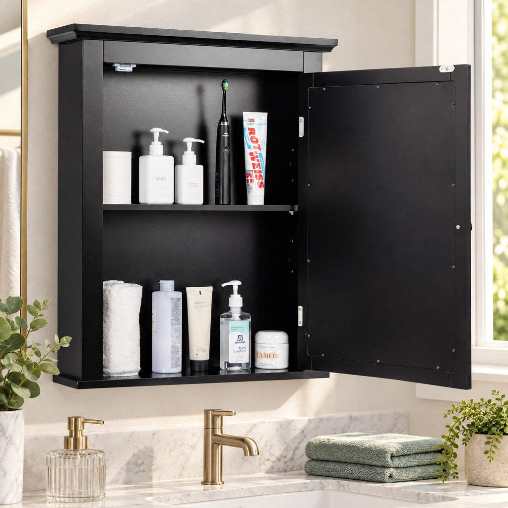 Airfind Wall Mounted Bathroom Mirror Cabinet with 5-level Height-adjustable Shelf, 11 lbs Capacity, MDF and glass Frame, 22 x 6 x 27.5 Footprint