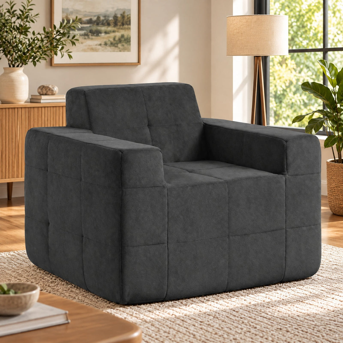 Airfind Boneless Single Sofa Chair Cloud Sofa with Terry Cloth Upholstery, 352 lbs Capacity, Terry Cloth Sponge Frame, Gray
